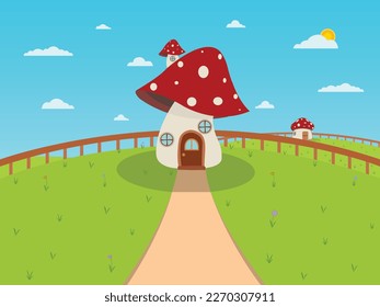 Mushroom House in nature vector illustrator