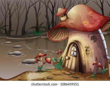 Mushroom House next to Swamp illustration