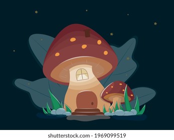 Mushroom house at night. An idea for a label and cover.
