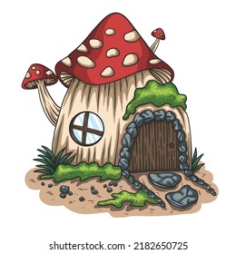Mushroom house red illustration can be used and printed for various uses