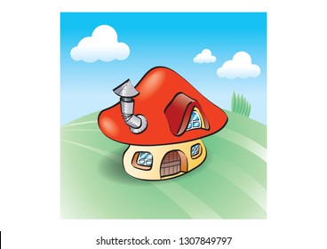 MUSHROOM HOUSE IN SPRING FIELD