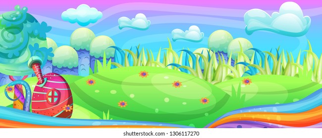 
Mushroom houses in the garden illustration - Vector