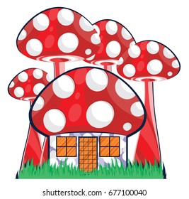 mushroom houses vector art illustration