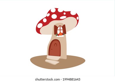 Mushroom Hut Cartoon Vector Design House Cute Red With Dots Door And Window