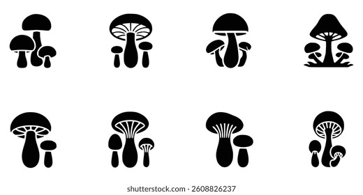 Mushroom Icon Collection Set Of Different Styles And Shapes On White Background