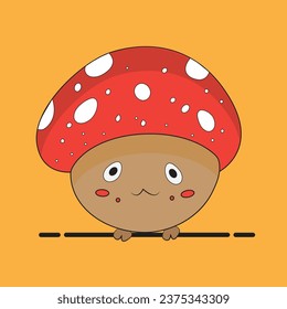 Mushroom icon. Cute mushroom. Funny cartoon character mushroom.