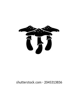 Mushroom icon. death cup mushroom illustration. Toadstool fungi. Halloween sticker isolated on white. Vector illustration. Wild nature, autumn forest. Magic, wizardry logo.  Poison, potion symbol