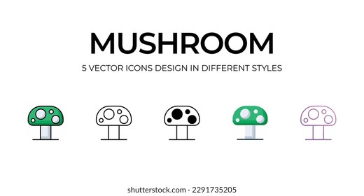 Mushroom Icon Design in Five style with Editable Stroke. Line, Solid, Flat Line, Duo Tone Color, and Color Gradient Line. Suitable for Web Page, Mobile App, UI, UX and GUI design.