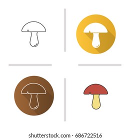 Mushroom icon. Flat design, linear and color styles. Isolated vector illustrations