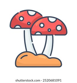 Mushroom icon. mushroom, fungi, fungus, muscaria, amanita, nature, autumn, forest. Vector icon illustration