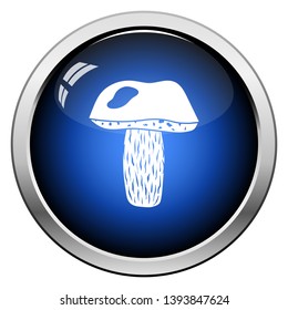 Mushroom Icon. Glossy Button Design. Vector Illustration.