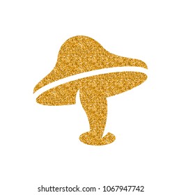 Mushroom icon in gold glitter texture. Sparkle luxury style vector illustration.