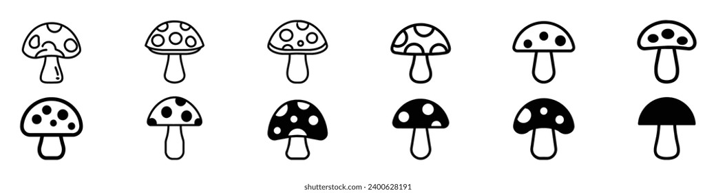 Mushroom icon, Mushroom icons or logo, Vector line icon for mushrooms, mushrooms icons set, Doodle mushroom icon isolated. Vegetable healthy food. mushroom icon. 