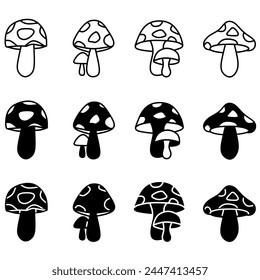 Mushroom icon illustration collection. Black and white design icon for business. Stock vector.