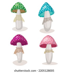 Mushroom icon isolated on white background. Cute fairy mushrooms. Template vector illustration for packaging, banner, card and other design. Food concept.