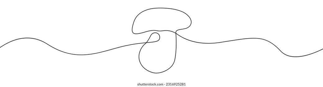 Mushroom icon line continuous drawing vector. One line Champignon vector background. Half a mushroom icon. Continuous outline of a Mushroom.