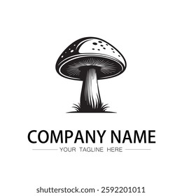 mushroom icon logo vector image black and white illustration