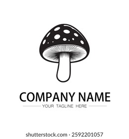 mushroom icon logo vector image black and white illustration