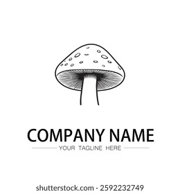mushroom icon logo vector image black and white illustration