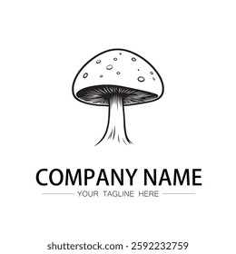 mushroom icon logo vector image black and white illustration