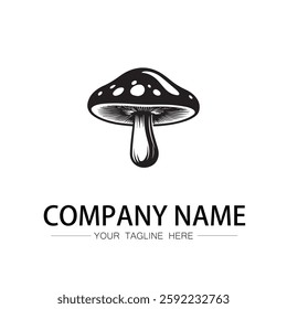 mushroom icon logo vector image black and white illustration
