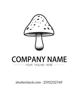 mushroom icon logo vector image black and white illustration