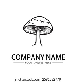 mushroom icon logo vector image black and white illustration