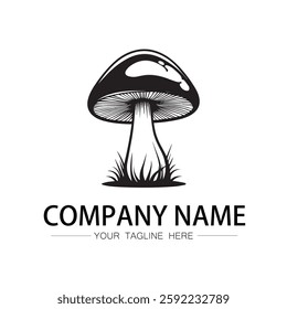 mushroom icon logo vector image black and white illustration