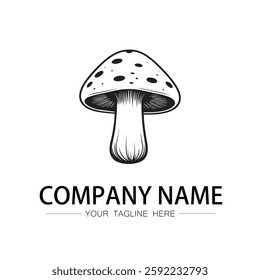 mushroom icon logo vector image black and white illustration