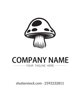 mushroom icon logo vector image black and white illustration
