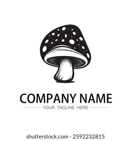 mushroom icon logo vector image black and white illustration