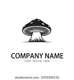 mushroom icon logo vector image black and white illustration