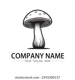 mushroom icon logo vector image black and white illustration