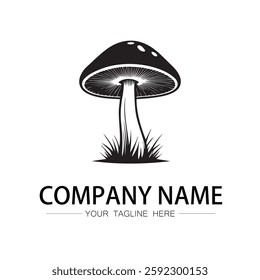 mushroom icon logo vector image black and white illustration
