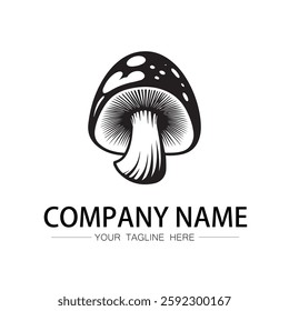 mushroom icon logo vector image black and white illustration