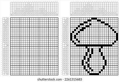 Mushroom Icon Nonogram Pixel Art, Toadstool, Dome Shape Fleshy, Spore Bearing Fruiting Body Fungus Vector Art Illustration, Logic Puzzle Game Griddlers, Pic-A-Pix Picture Paint By Numbers