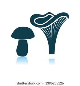 Mushroom Icon On Gray Background. Shadow Reflection Design. Vector Illustration.