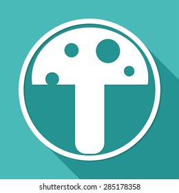 mushroom icon on white circle with a long shadow
