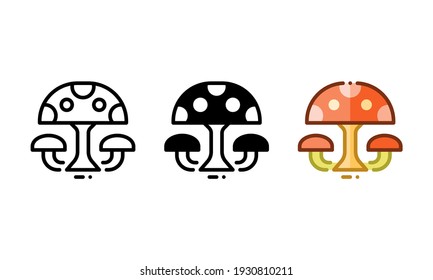 Mushroom icon. With outline, glyph, and filled outline styles
