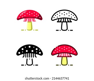 Mushroom icon. With outline, glyph, filled outline and flat styles