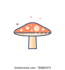 Mushroom icon in outlined flat color style. Vector illustration.