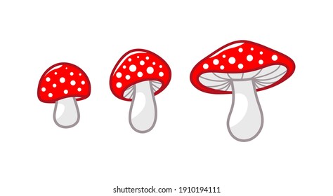 Mushroom icon set. Amanita Muscaria (fly agaric) sign collection. Magic mushroom symbol. Vector illustration isolated on white background