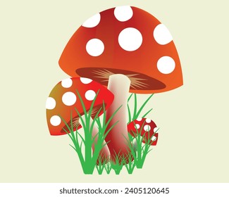 Mushroom icon set. Amanita Muscaria (fly agaric) sign collection. Magic mushroom symbol. Vector illustration isolated on light yellow background