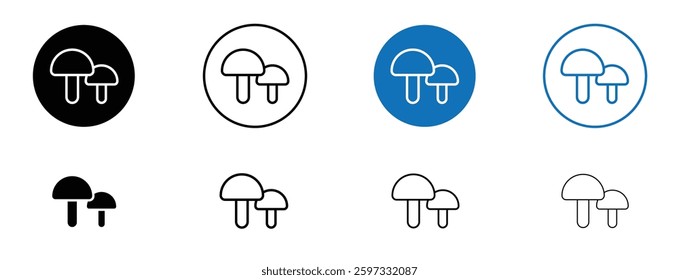 Mushroom icon set in black and blue colors on white background