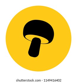 Mushroom icon. Icon from the set. Black silhouette on bright yellow background. Vector illustration