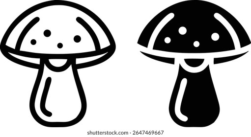 Conjunto de Ícones de Cogumelo - Preto e Branco Fungi Natureza Símbolo Vetor Ilustração