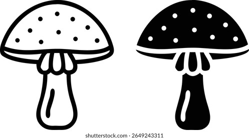 Conjunto de ícones de cogumelos - preto e branco Toadstool Fungi ilustração vetorial para a natureza e a fantasia