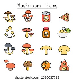 Mushroom icon set in color line style