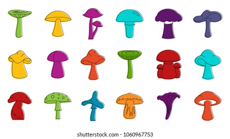 Mushroom icon set. Color outline set of mushroom vector icons for web design isolated on white background