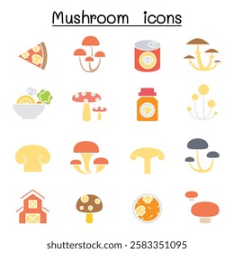 Mushroom icon set  in flat color style